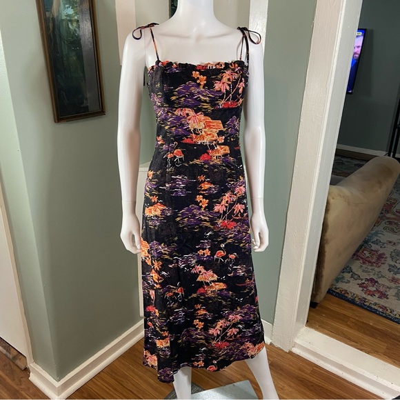 Free People Beach Party Paradise Flamingo Hawaiian Midi Sun Dress Linen Blend 0 - Picture 2 of 16